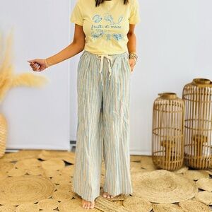 🆕💛POL: TEAL/MUSTARD Multi Striped Pants MEDIUM